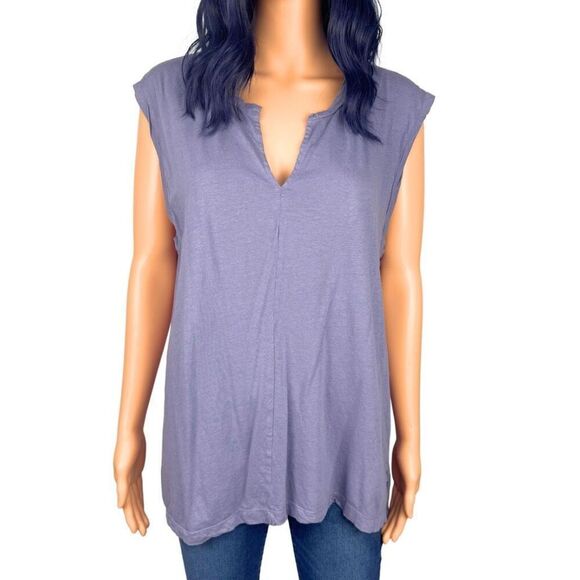 Madewell Blue Deep V Neck Casual Basic Sleeveless Shirt Top - Picture 2 of 6
